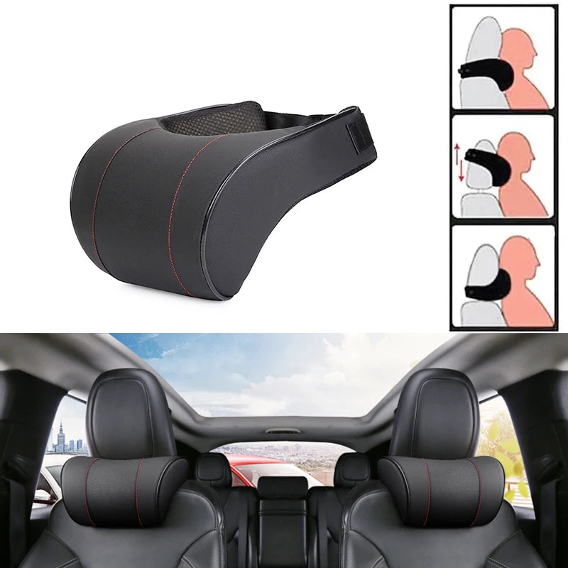 Memory Foam Car Neck Pillow PU Leather Car Headrest Neck Support Pillows Vehicle Neck Cushion Car Interior Accessories