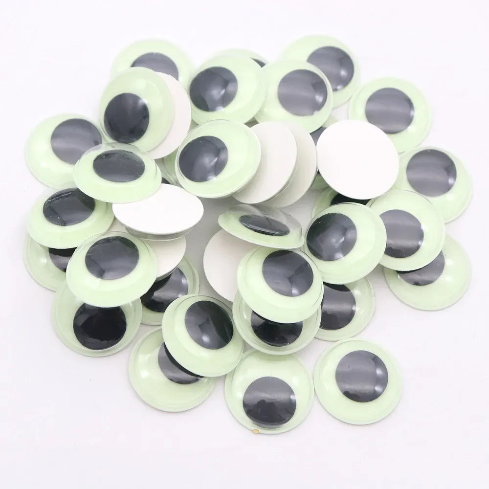6mm-25mm Glow in The Dark Wiggle Googly Eyes Self Adhesive Plastic Green Sticker Luminous Eyes for DIY Crafts Halloween Decor