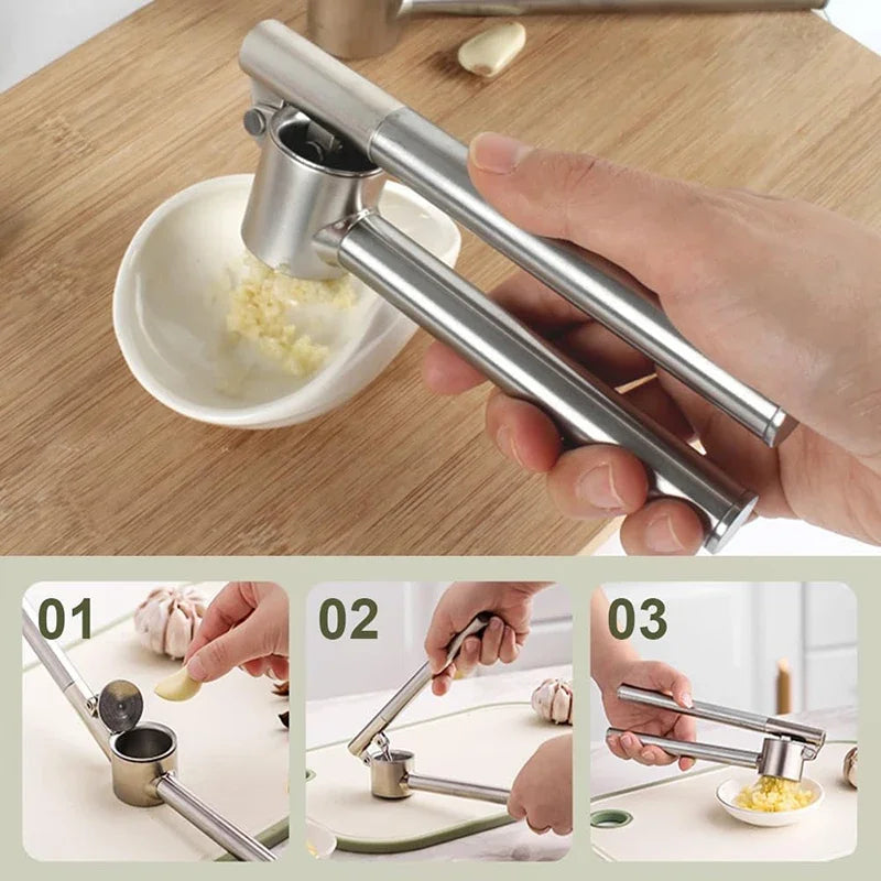 Kitchen Stainless Steel Garlic Press, Detachable Design, Rust-Proof, Large-Sized Garlic Crusher, Essential Kitchen Item