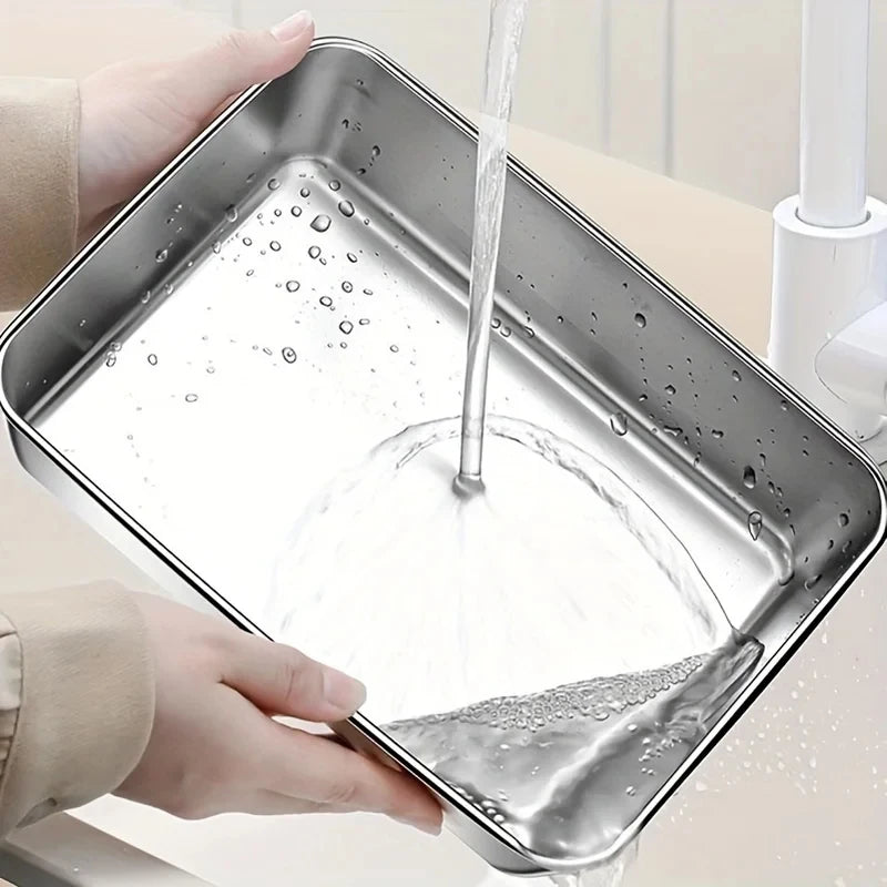 Rectangular Stainless Steel Food Storage Box with Lid – Suitable for Noodles, Fruits, Lunch, and Fridge Organization