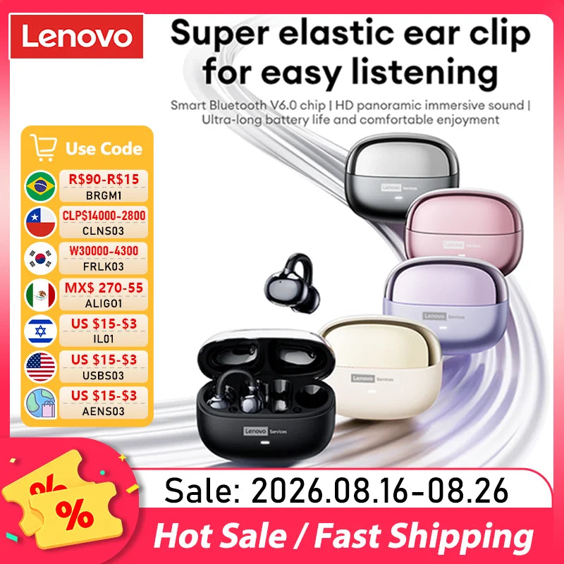 Choice Lenovo LE302 OWS Ear Clip Wireless Earphones Low Latency HD Call Bluetooth Headphones HiFi Music Sport Fashion Earbuds
