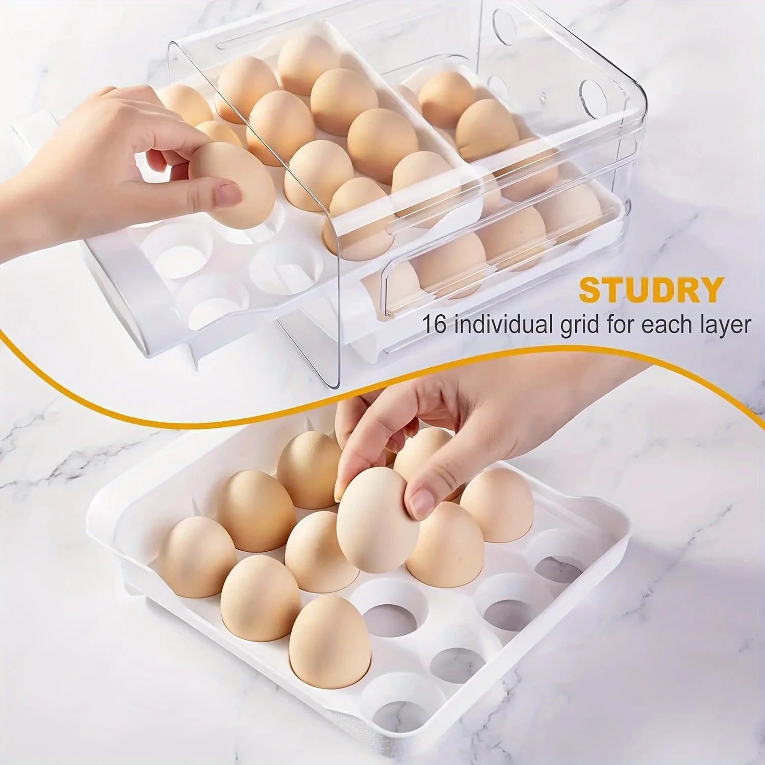 1/2pc Egg Storage Box Drawer-Type Refrigerator Egg Holder Double Layer Eggs Holder With Handle Home Kitchen Organizer Rack