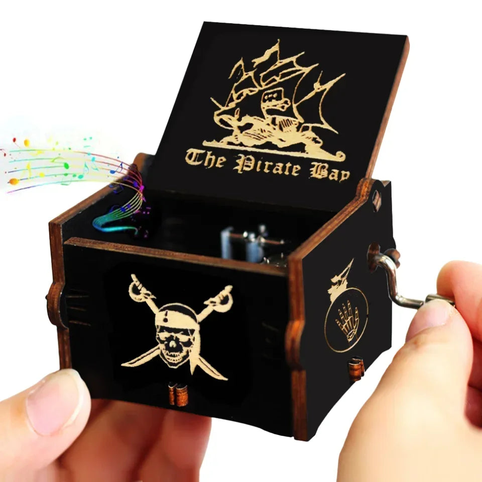 Hot 1pcs Antique carved Wooden Hand Crank Happy Halloween Music Box You are my sunshine Halloween Decor Christmas Birthday Gift