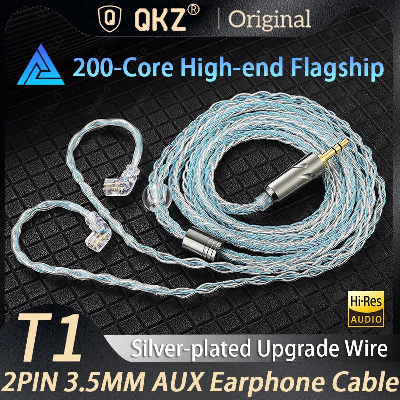 Hot QKZ T1 Earphone Cable 3.5mm Jack QDC 0.75mm Connector Wired Headphones For ZXN ZXT VK4 ZX2 ZAX2 KZ EDX ZSN Pro X TRN MT1