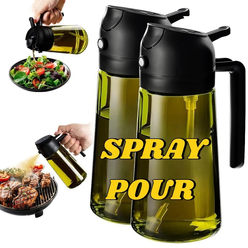 Oil Cruet Olive Oil Dispenser Sprayer for Cooking 2 in 1- Spray and Pour Dark Green Oil Sprayer Bottle 500ml  Spice Rack