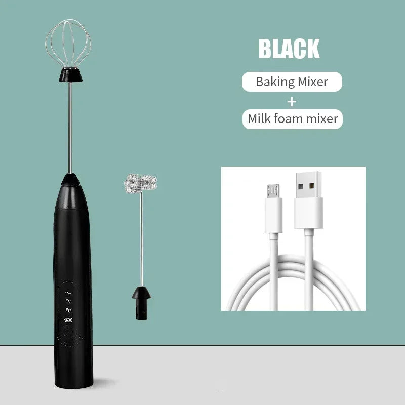 2 in 1 USB Rechargeable Electric Egg Beater Whisk Coffee Mixer Double Heads Milk Frothers  Baking Stirrer Kitchen Gadgets
