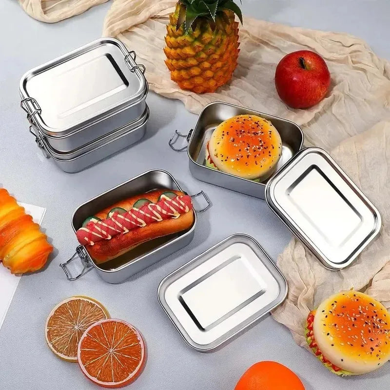 304 Stainless Steel 1200/2400ml Lunch Box Bento Box Metal Food Storage Container with Locking Clasp Suitable for Work and School