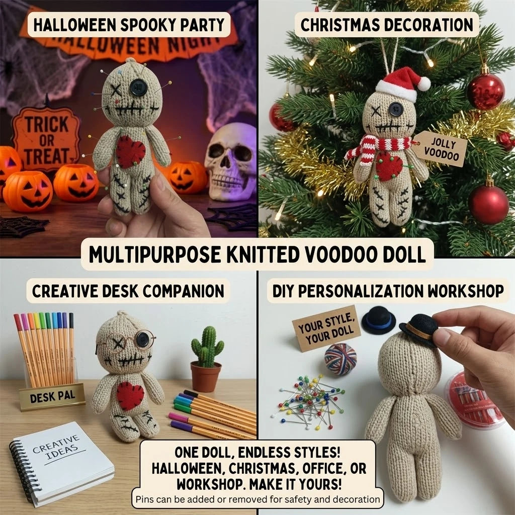 1-10pcs Handmade Knitted Voodoo Doll With Colorful Pins Spooky Halloween Decor & Novelty Creepy Gift for Adults Party Prop