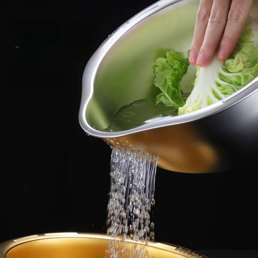 Rice Washer Strainer Bowl Stainless Steel Rice Washing Bowl Rice Sieve Colander Fruit And Vegetable Strainer Kitchen Tools