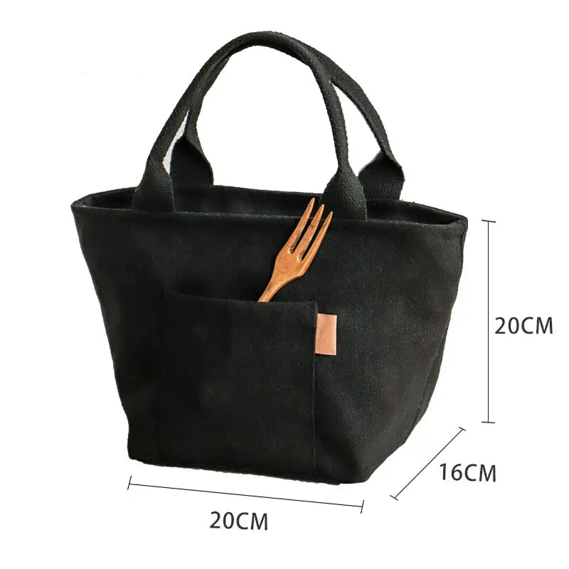 Black White Canvas Food Storage Bag Zipper Closure  Aluminum Foil Insulated Easy-Clean Material Insulated Lunch Pouch