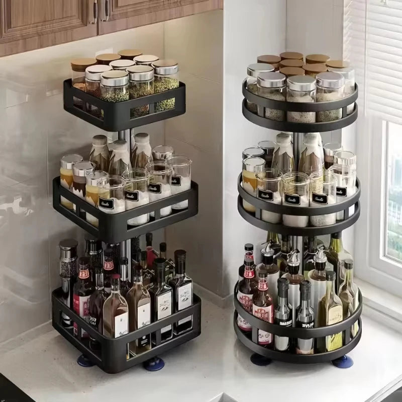360 Rotation Spice Rack Multi-Layer Spices Cans Seasonings Storage Tray Multifunctional Bathroom Storage Rack Kitchen Organizer
