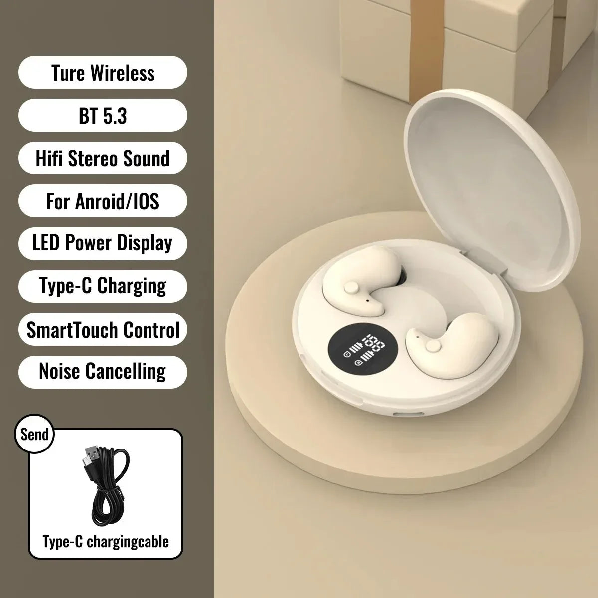 KEBIDUMEI Sleep Headphones Bluetooth 5.3 Earphones for Side Sleeper Mini In Ear Earbuds Wireless Waterproof HiFi Stereo Headsets