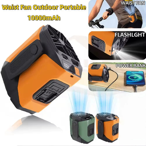 2026 New Portable Waist Fan with Power Bank LED Lighting Hanging Neck Fan 5 Speed Strong Airflow for Outdoor Travel Home Camping