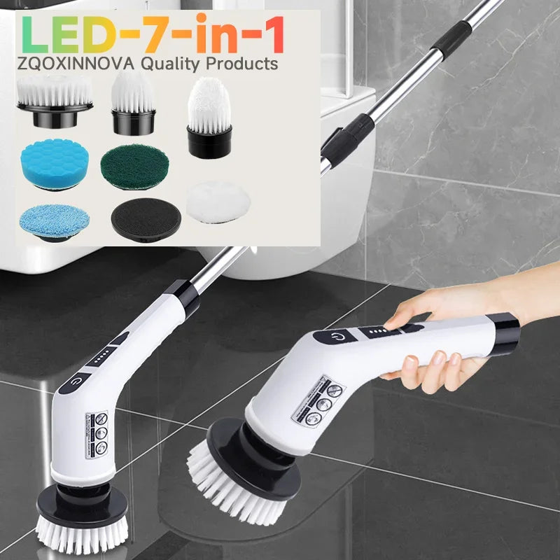 7-in-1 Electric Spin Scrubber Cleaning Brush - Rechargeable Household Hair Brush for Kitchen Bathroom Living Room