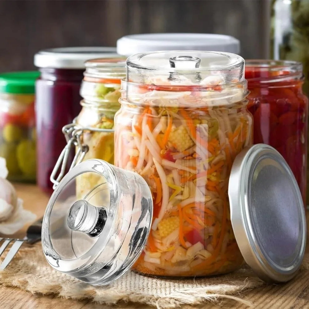 Glass Weights with Handle Clear Wide Mouth Mason Jar Lid Kitchen Gadgets Sealed Storage Container Lids Cheese Fermentation