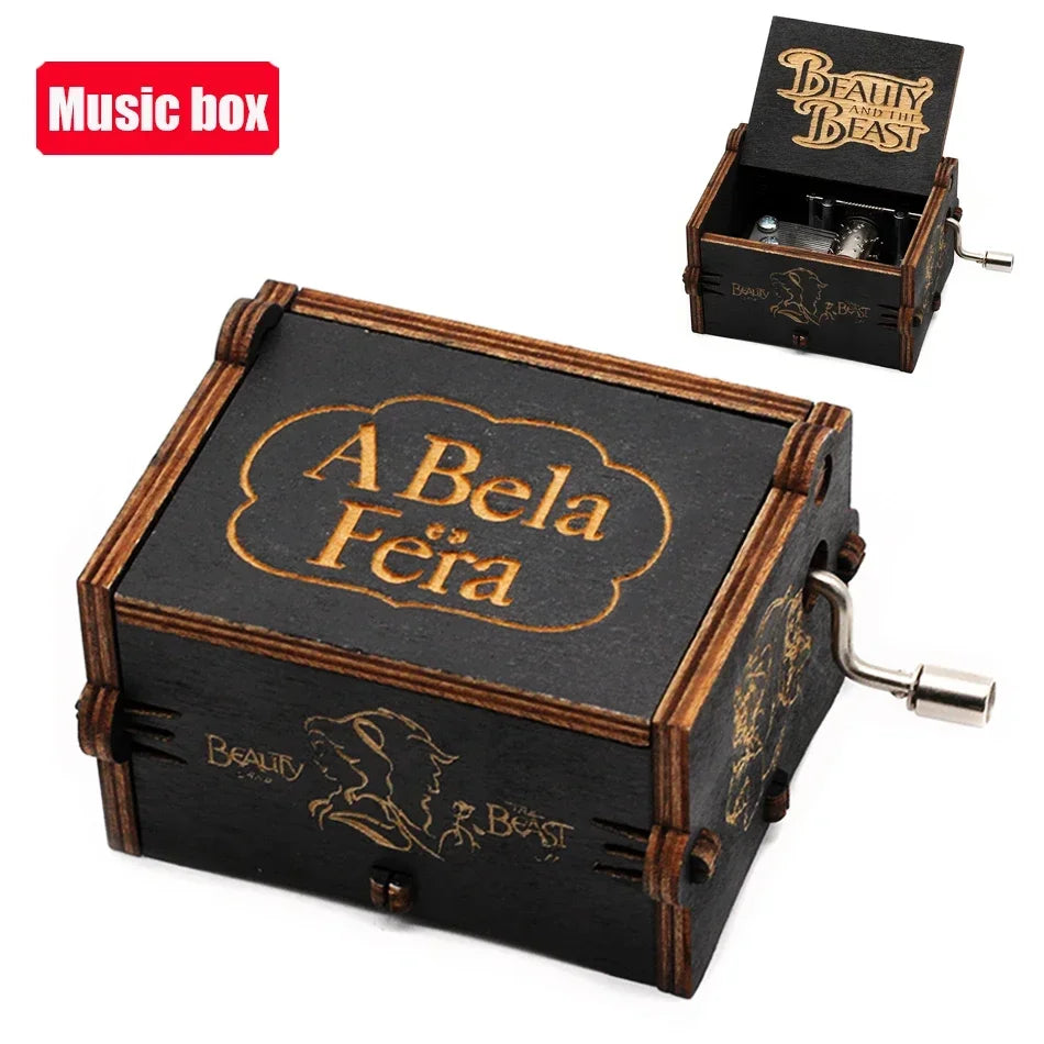 Hot 1pcs Antique carved Wooden Hand Crank Happy Halloween Music Box You are my sunshine Halloween Decor Christmas Birthday Gift
