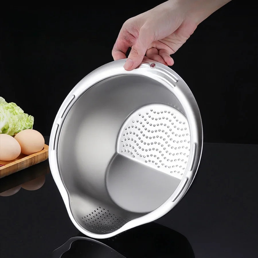 Rice Washer Strainer Bowl Stainless Steel Rice Washing Bowl Rice Sieve Colander Fruit And Vegetable Strainer Kitchen Tools