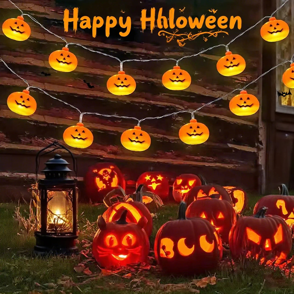 Halloween Pumpkin LED String Lights Spooky Facial Pattern Horror Atmosphere Decor For Halloween Theme Party DIY Decorative Light