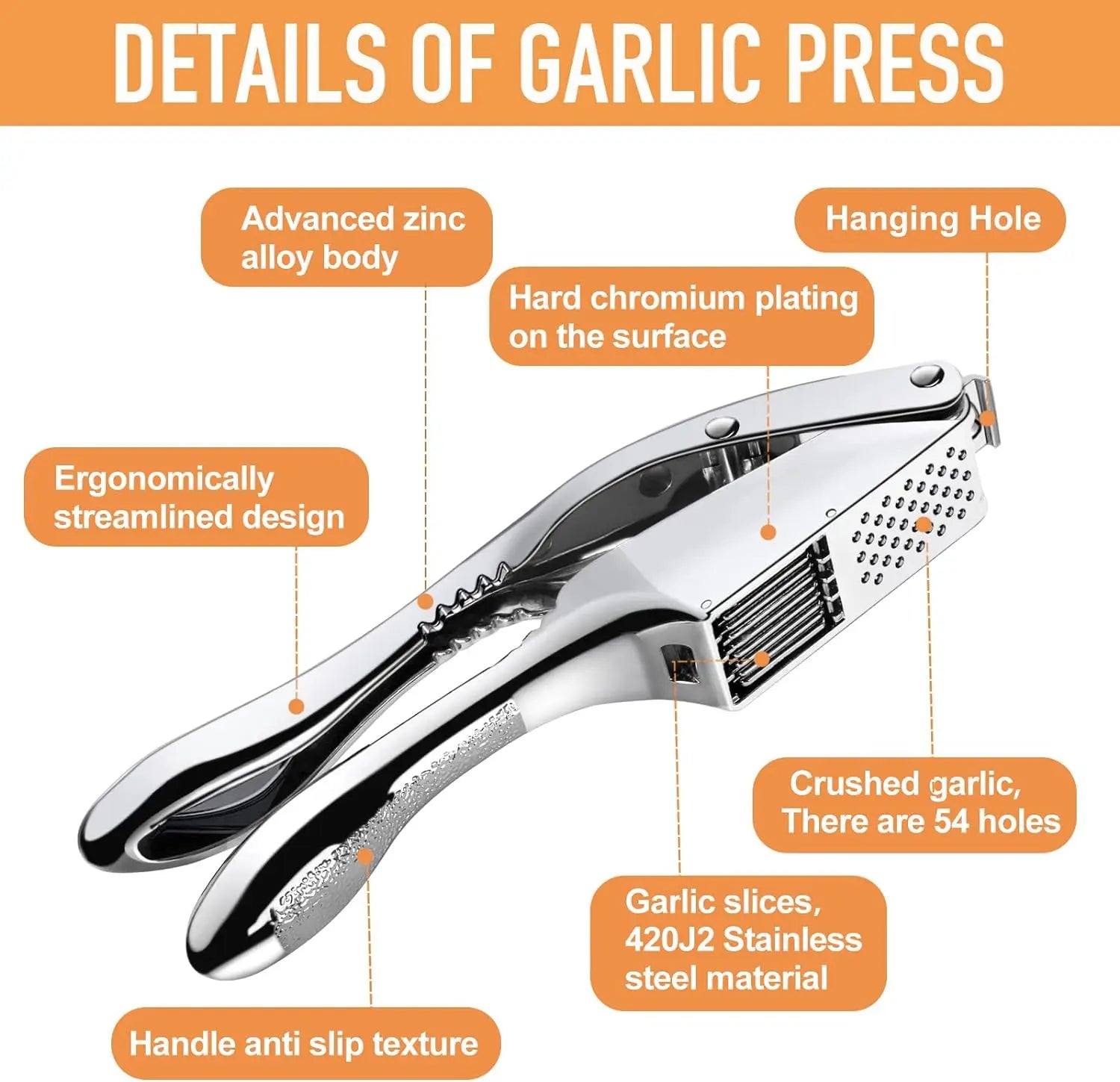 Garlic Crusher 2 in 1 Stainless Steel Garlic Minced Garlic Slices Kitchen High Quality Easy to Clean Kitchen Extrusion Tool