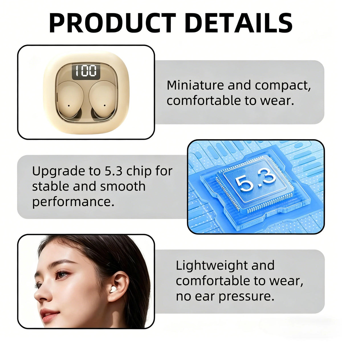 Super Mini Earphones Hidden Bluetooth Earbuds HIFI Stereo Noise Isolation Wireless Headphones With HD Call Microphone