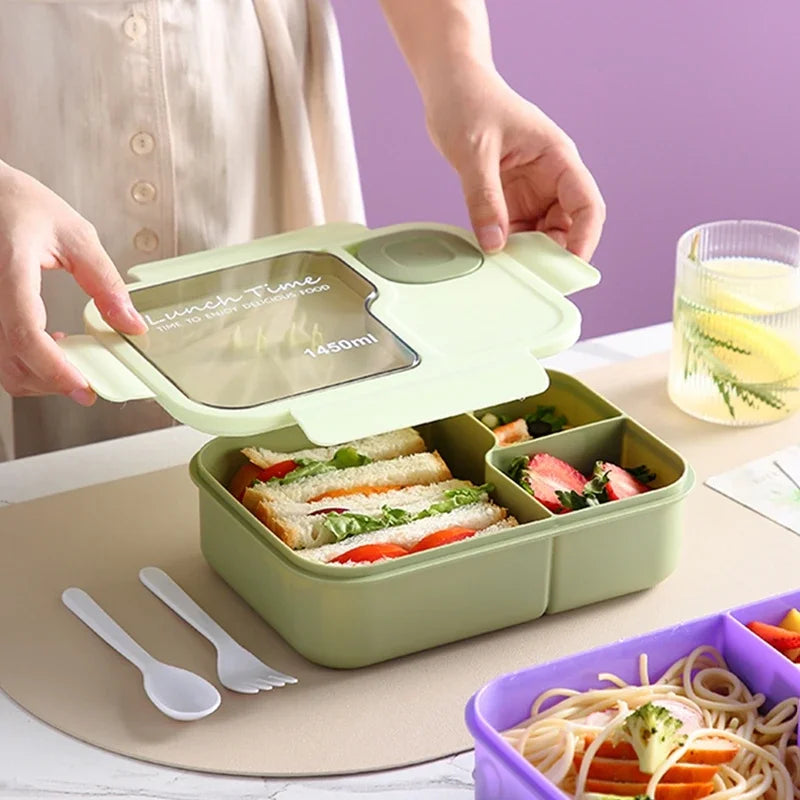 Portable Lunch Box Office Bento Box With Fork and Spoon Microwave Food Storage Container Reusable Food Boxes Quality Plastic