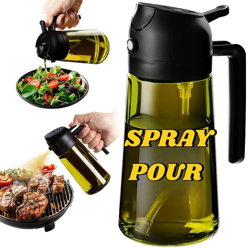 Oil Cruet Olive Oil Dispenser Sprayer for Cooking 2 in 1- Spray and Pour Dark Green Oil Sprayer Bottle 500ml  Spice Rack