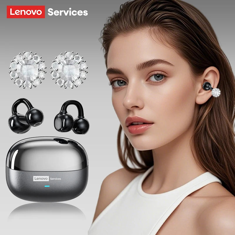 Choice Lenovo LE302 OWS Ear Clip Wireless Earphones Low Latency HD Call Bluetooth Headphones HiFi Music Sport Fashion Earbuds