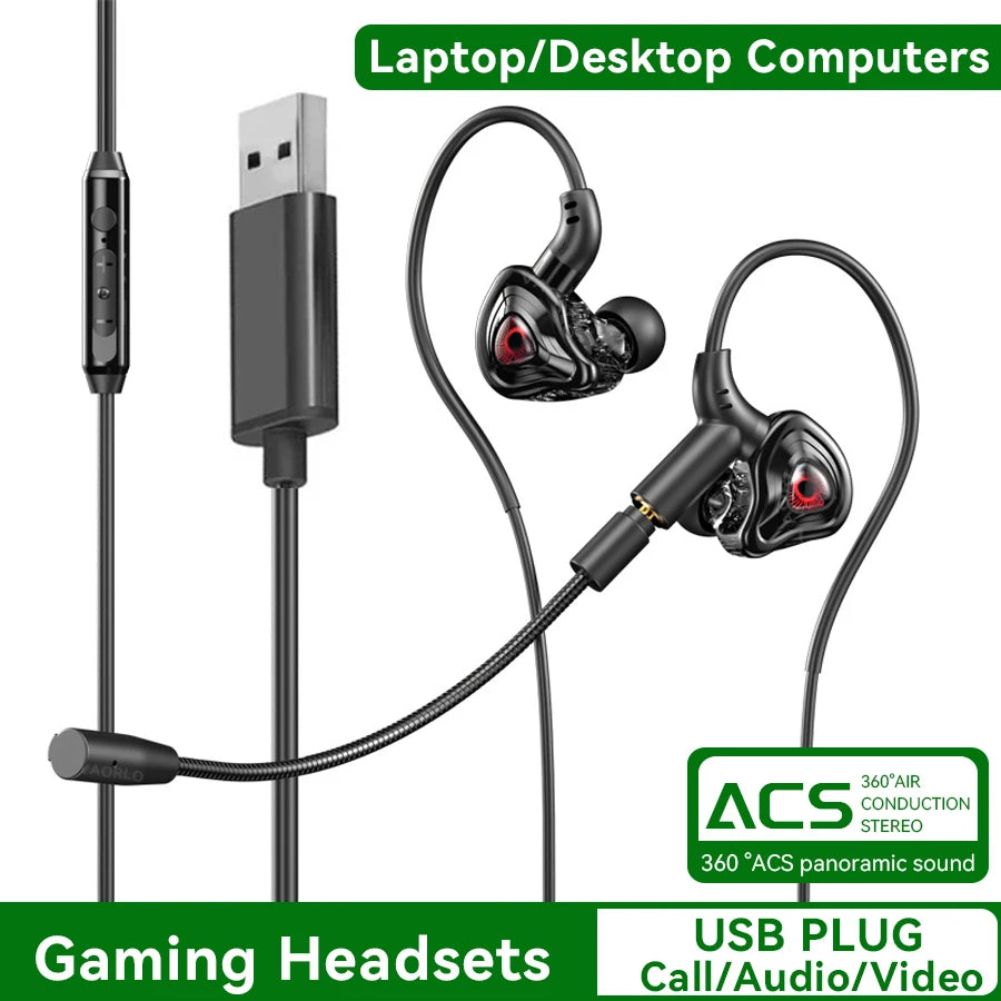 E-Sports Gaming Headset 7.1 Surround Sound Hifi Stereo Wired headphones 3.5mm/Type-C In-Ear dual Mic PUBG Gaming Earphone Earbud