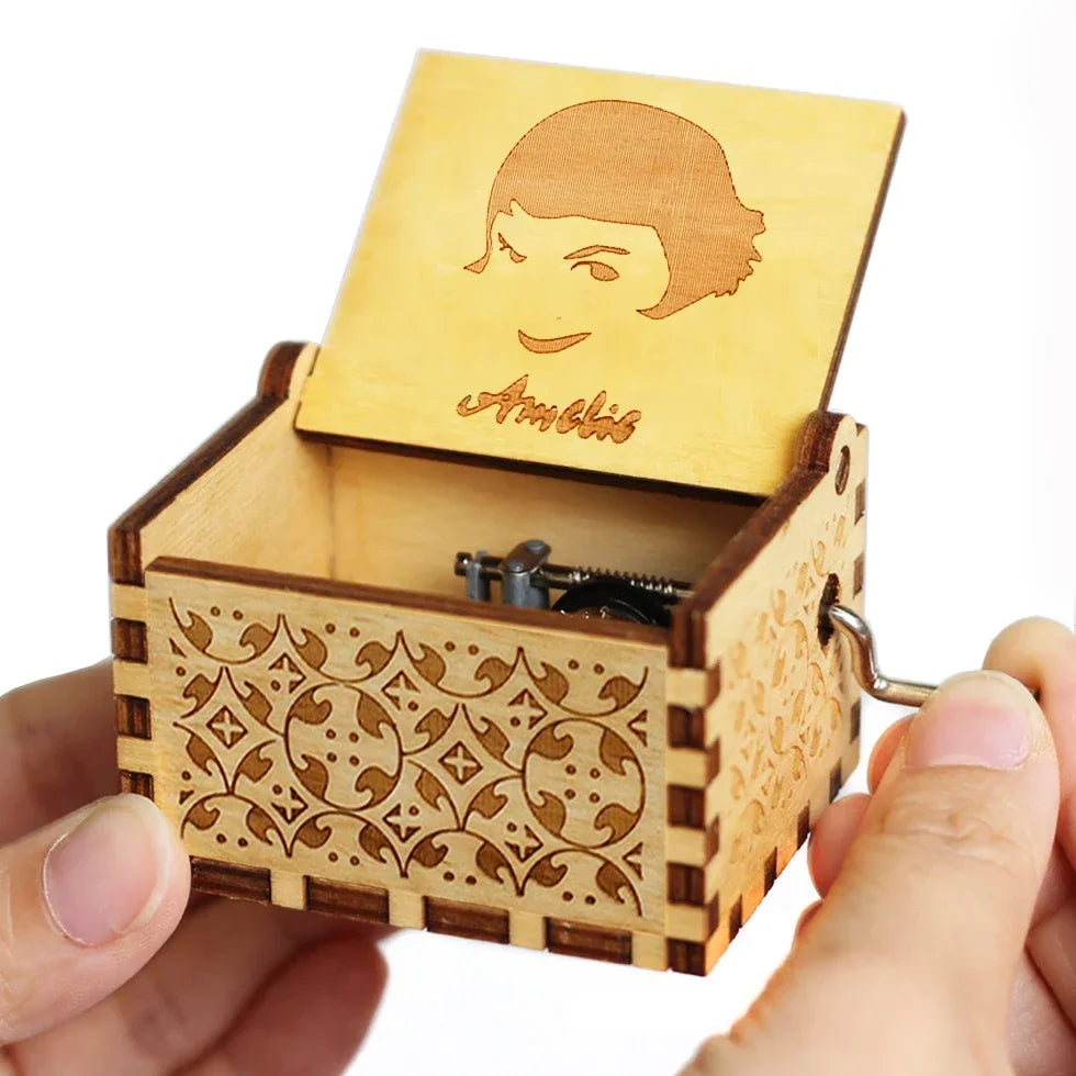 Hot 1pcs Antique carved Wooden Hand Crank Happy Halloween Music Box You are my sunshine Halloween Decor Christmas Birthday Gift