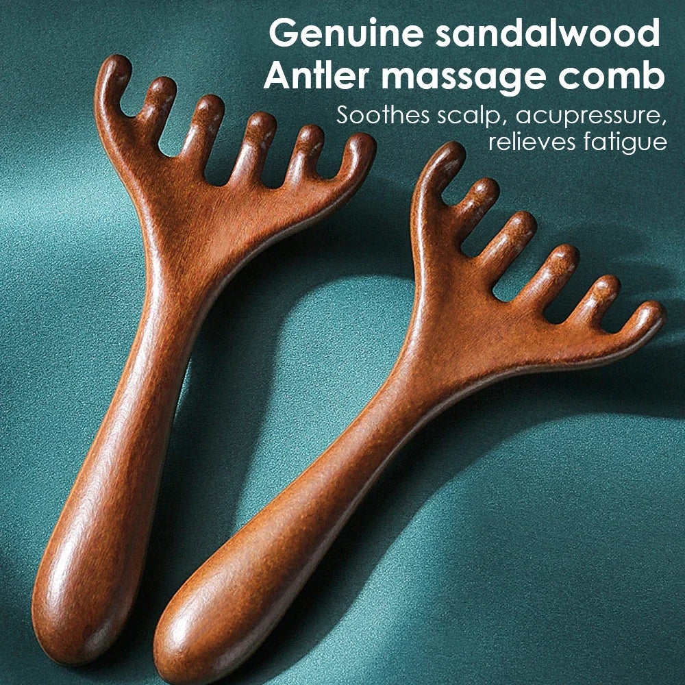 Alwafore Natural Sandalwood Massage Comb Six-Claw Head Acupoint Massage Gua Sha Tool Neck Face Lifting Scraping Massager