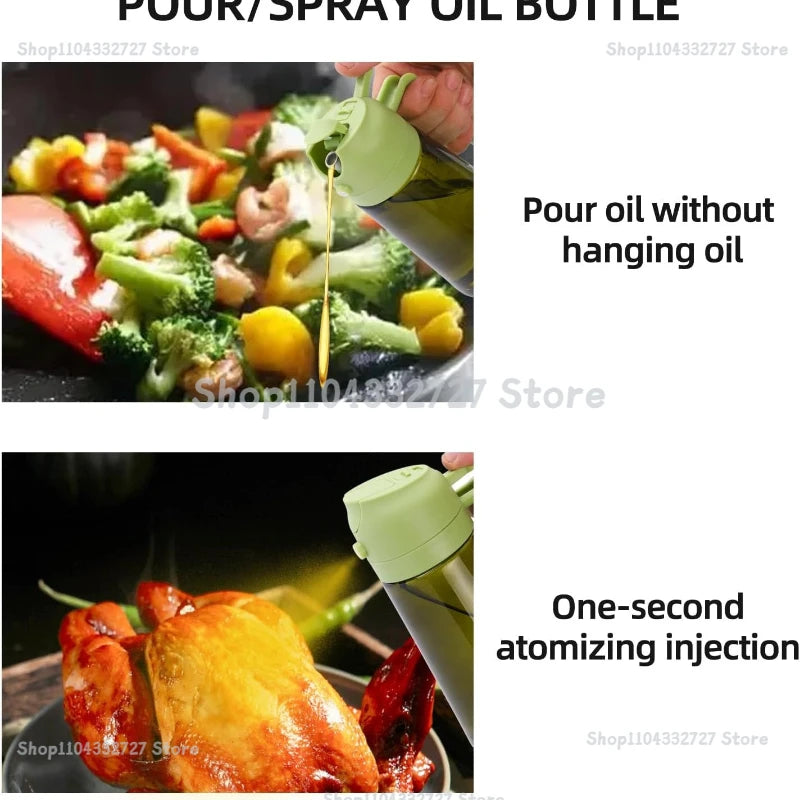 Oil Cruet Olive Oil Dispenser Sprayer for Cooking 2 in 1- Spray and Pour Dark Green Oil Sprayer Bottle 500ml  Spice Rack