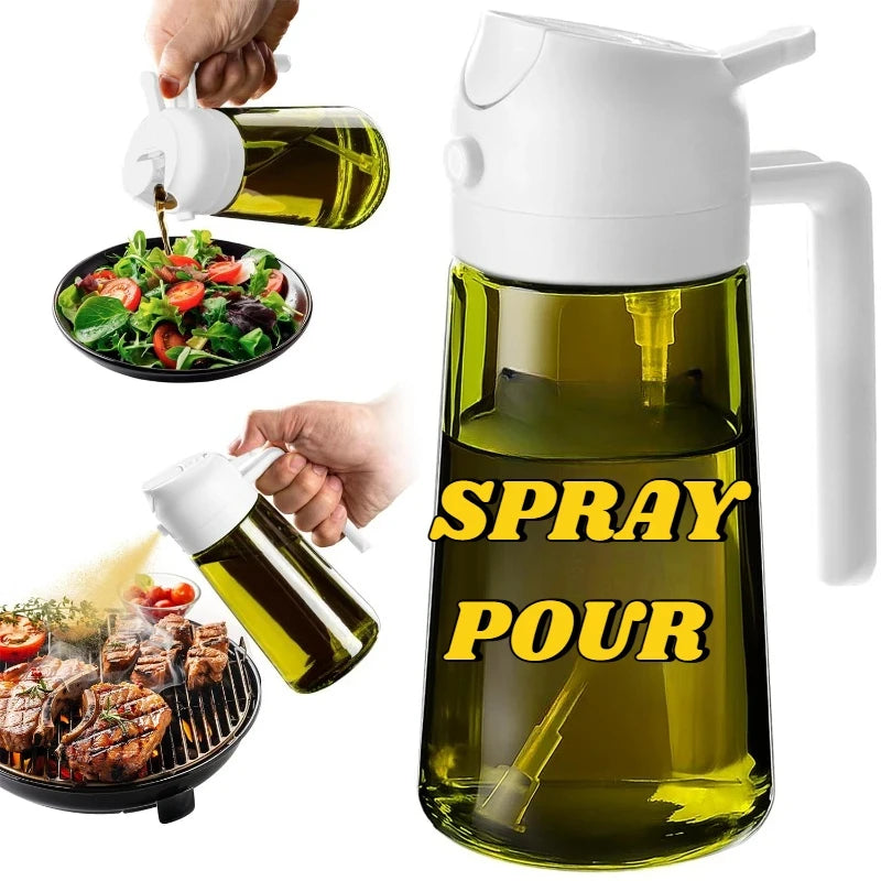 Oil Cruet Olive Oil Dispenser Sprayer for Cooking 2 in 1- Spray and Pour Dark Green Oil Sprayer Bottle 500ml  Spice Rack
