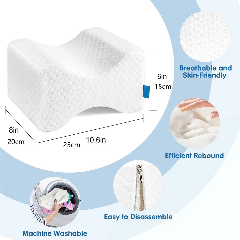 Leg Pillow, Side Pillow, Memory Foam Knee Pillow with Side Sleeping Belt, Leg Knee Pillow with Removable and Washable Cover