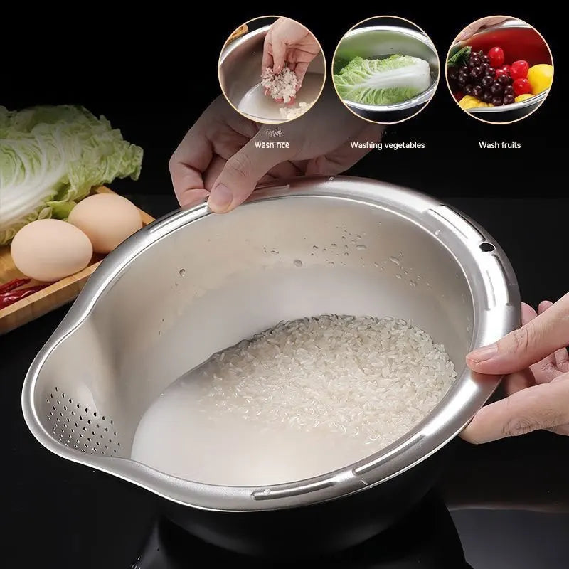 Rice Washer Strainer Bowl Stainless Steel Rice Washing Bowl Rice Sieve Colander Fruit And Vegetable Strainer Kitchen Tools