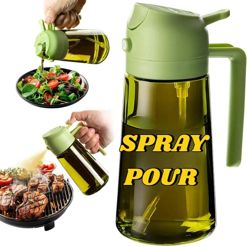 Oil Cruet Olive Oil Dispenser Sprayer for Cooking 2 in 1- Spray and Pour Dark Green Oil Sprayer Bottle 500ml  Spice Rack