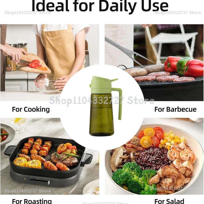 Oil Cruet Olive Oil Dispenser Sprayer for Cooking 2 in 1- Spray and Pour Dark Green Oil Sprayer Bottle 500ml  Spice Rack