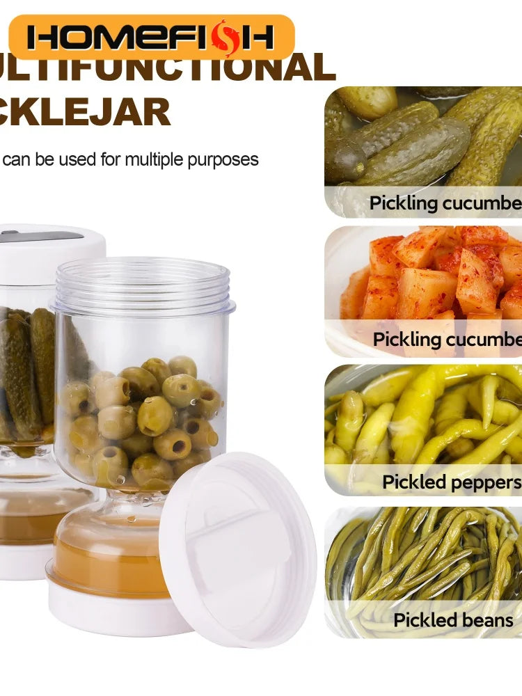 Olive and Pickle Strainer Jar New Olive Container Hourglass Jar with Strainer Flip Pickle Container for Airtight Food Storage
