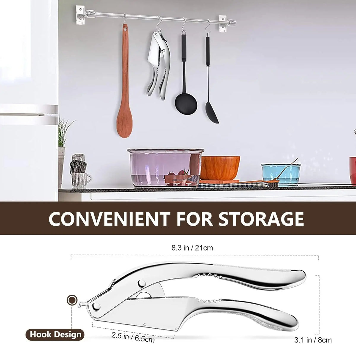 Garlic Crusher 2 in 1 Stainless Steel Garlic Minced Garlic Slices Kitchen High Quality Easy to Clean Kitchen Extrusion Tool