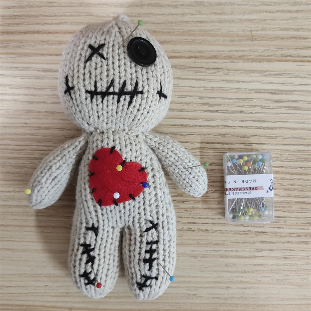 1-10pcs Handmade Knitted Voodoo Doll With Colorful Pins Spooky Halloween Decor & Novelty Creepy Gift for Adults Party Prop