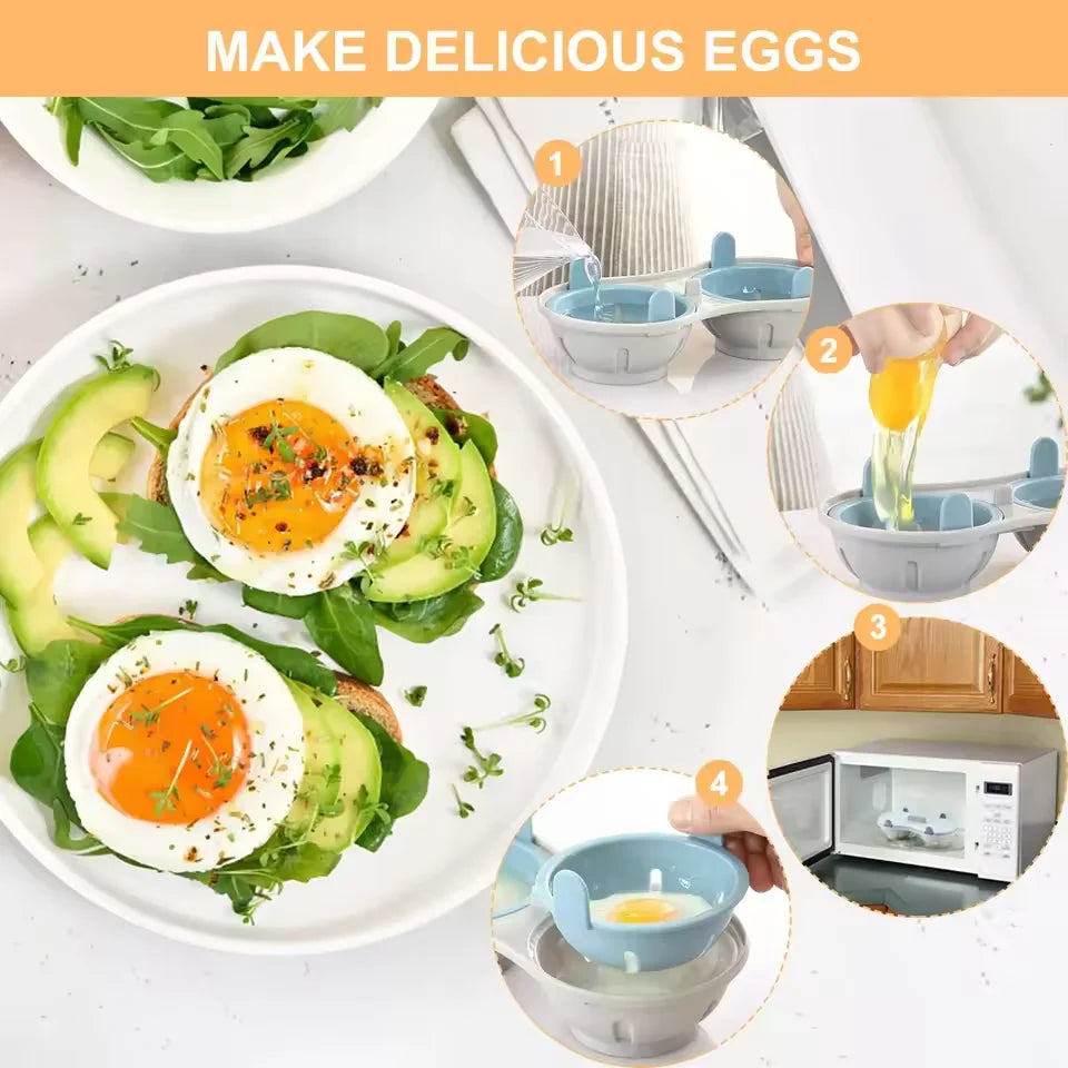 Microwave Oven Egg Poacher 2 Grid Silicone Egg Cooker For Boiled Eggs Duck Eggs And Household Eggs Kitchen Tool Cooking Gadgets