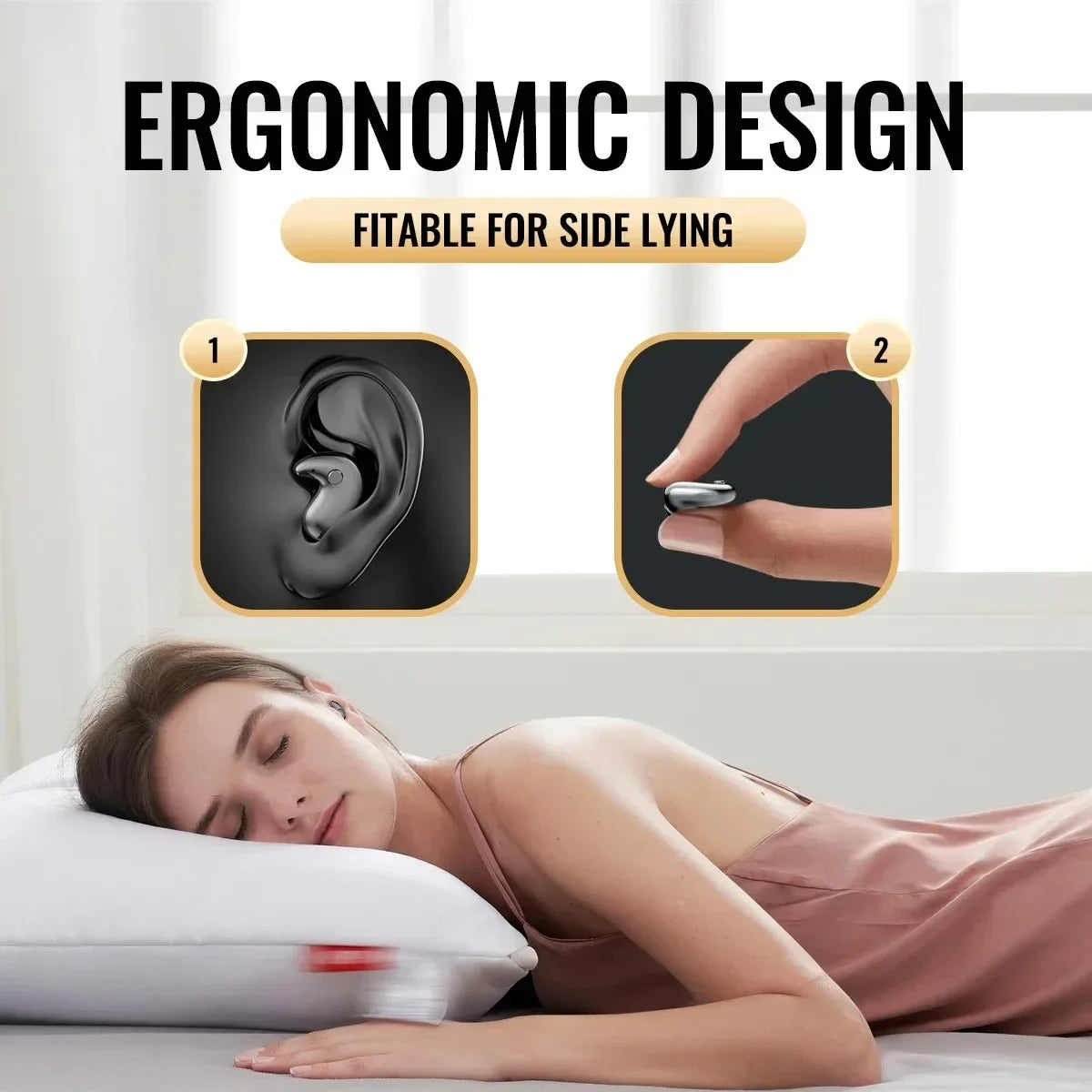 KEBIDUMEI Sleep Headphones Bluetooth 5.3 Earphones for Side Sleeper Mini In Ear Earbuds Wireless Waterproof HiFi Stereo Headsets