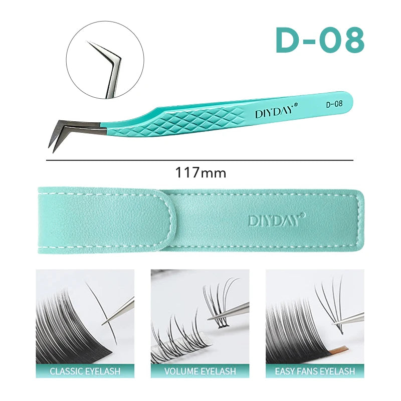 DIYDAY Anti-Slip Eyelash Extensions Tweezers High-Density Fiber Tip Eyebrow Tweezer Professional Precision Beauty Tools