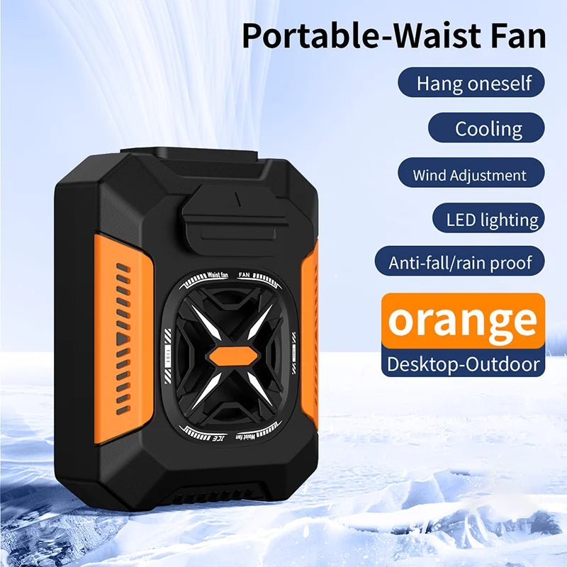 Portable Waist Clip Fan 5000mAh USB Rechargeable Fan Powerful Air Cooler Outdoor Camping Waist Fan with Power Bank LED Light