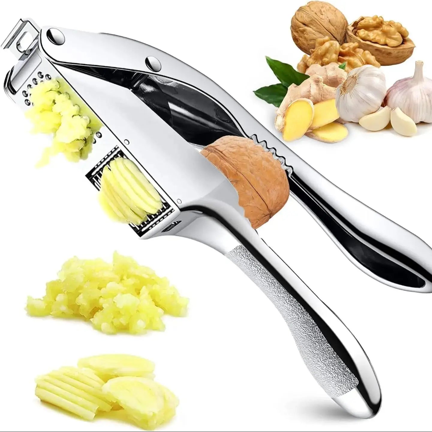 Garlic Crusher 2 in 1 Stainless Steel Garlic Minced Garlic Slices Kitchen High Quality Easy to Clean Kitchen Extrusion Tool