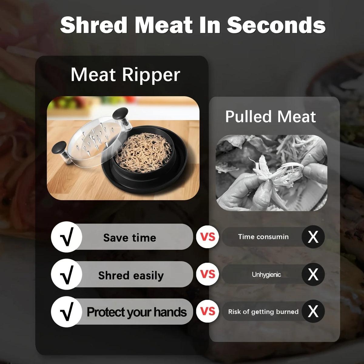 Meat Shredder Rotating Hand Twist, Heavy Duty Chicken Pork Shredder Tool, Stainless Steel Dishwasher Safe Kitchen Gadget