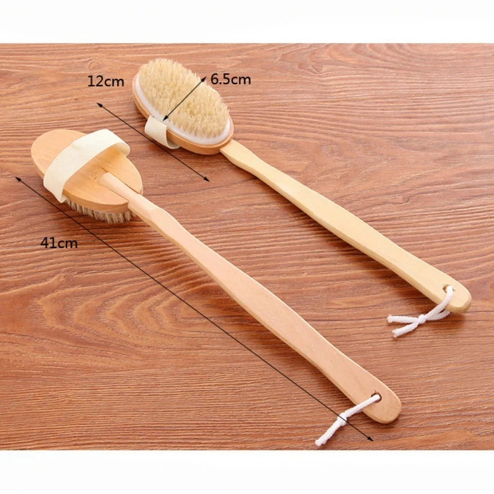 1Pc Wooden Detachable Long Handle Shower Body Brush Bathing Massage Back Body Exfoliating Brush Bathroom Wash Brush Bath Tools