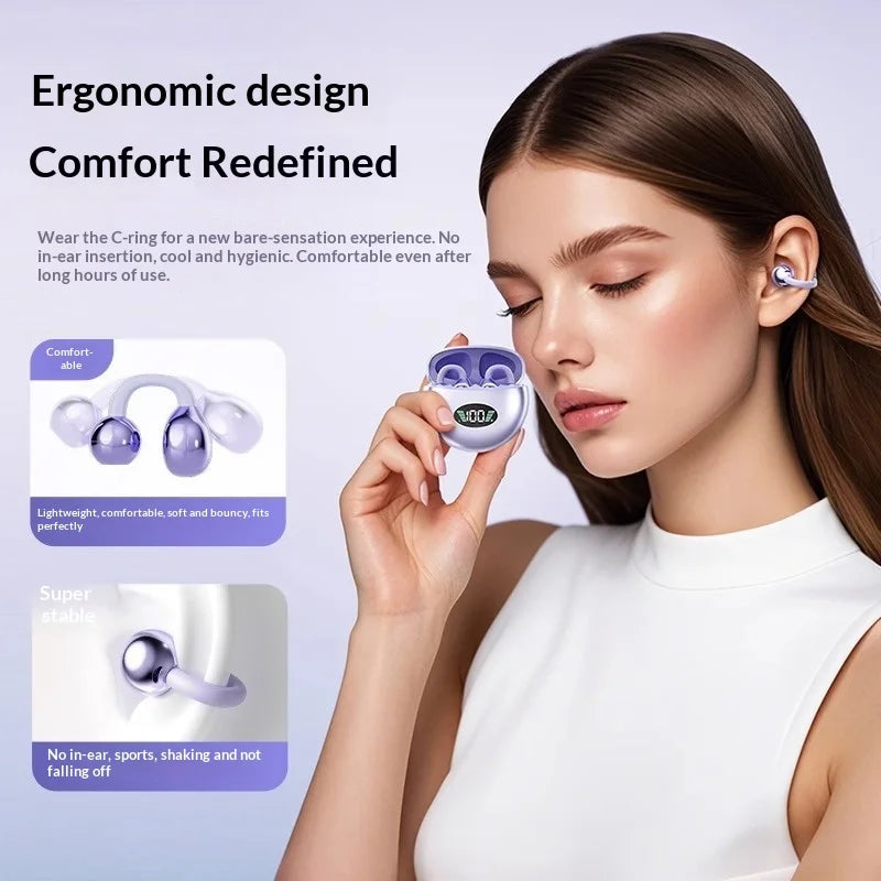 Premium Wireless Bluetooth Earbuds Clip-on Earphones Sound Quality Long Battery Life Perfect for Sports Headphones With Mic