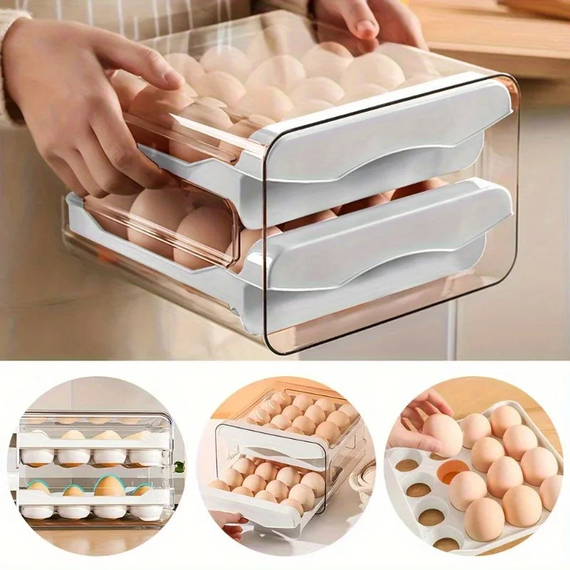 1/2pc Egg Storage Box Drawer-Type Refrigerator Egg Holder Double Layer Eggs Holder With Handle Home Kitchen Organizer Rack