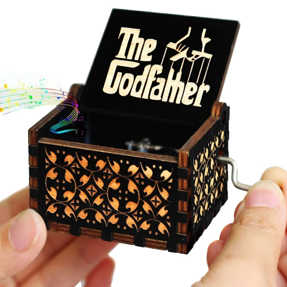 Hot 1pcs Antique carved Wooden Hand Crank Happy Halloween Music Box You are my sunshine Halloween Decor Christmas Birthday Gift