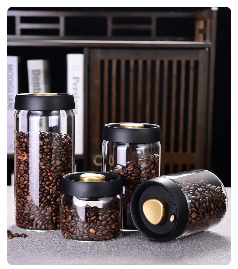 Coffee Bean Storage Jar, Vacuum-Sealed Jar, Kitchen Food Storage Glass Jar, Freshness Preservation Jar